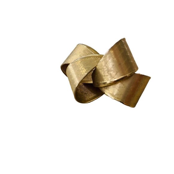 Goldtone Bow Textured Chevron Texture Brooch Pin Dimensional 1.8" - Picture 3 of 14